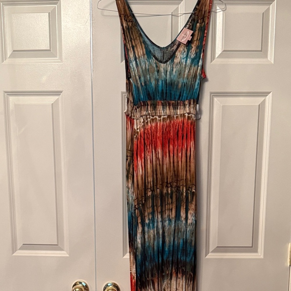 Romeo & Juliet Couture Blue Red Brown Maxi Dress